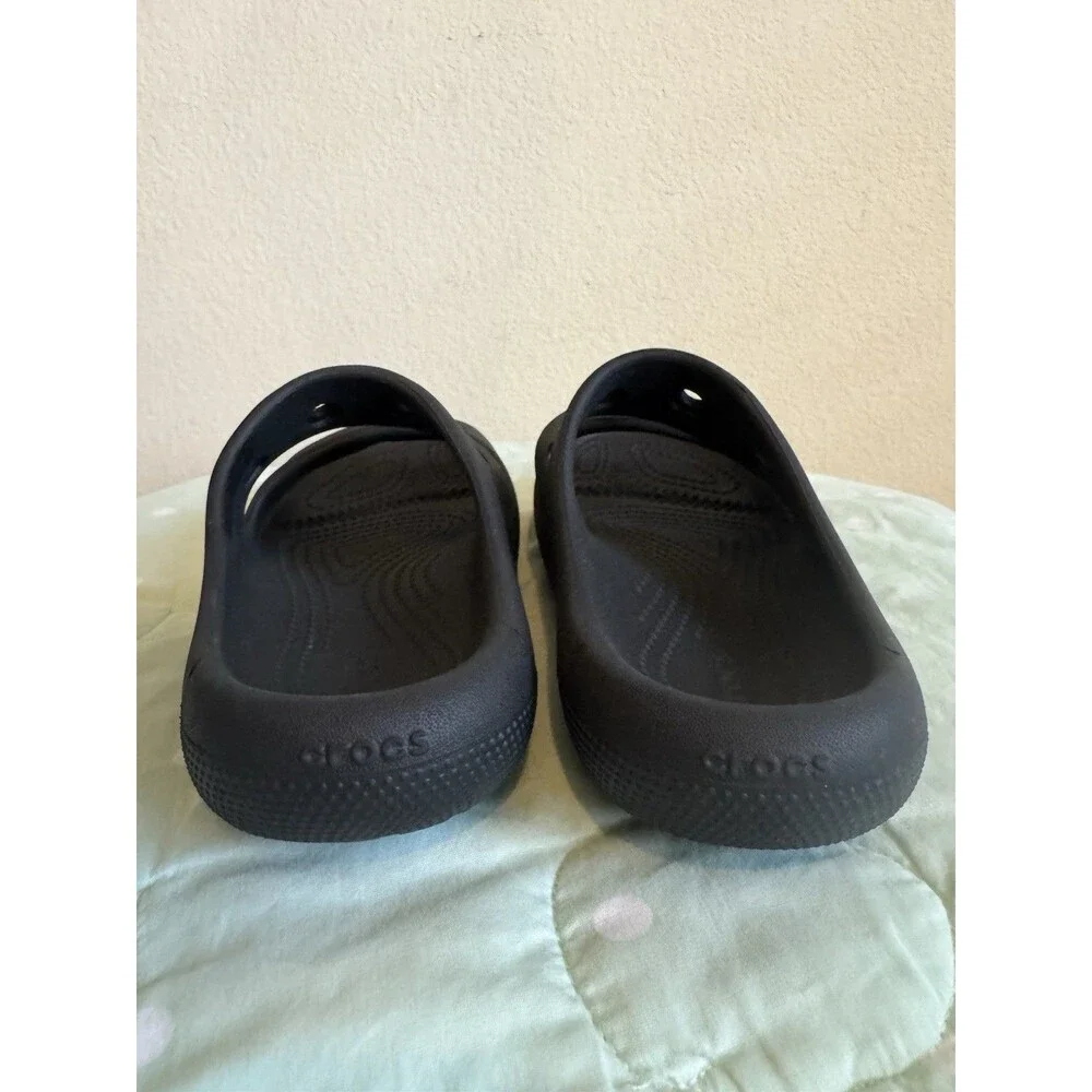 Youth Size 2 Crocs Slide Two Strap Black Rubber Sandals J2
